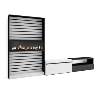 Skraut Home Mobile Soggiorno tv, Parete Attrezzata Soggiorno, 310x186x35cm, Per tv fino a 80, Camino elettrico, Stile moderno, Bianco e nero - Skraut Home