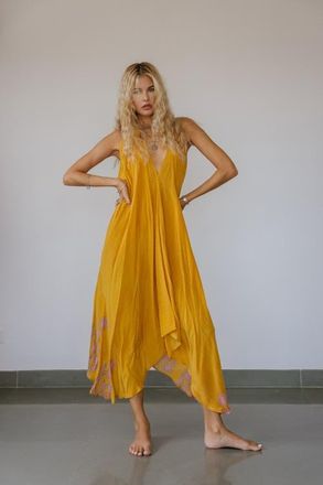 Sun Child Classic Silk Dress Tokyo in Yellow & Lavendar at Nordstrom