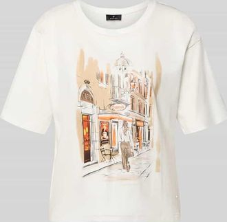 Monari T-Shirt mit Motiv-Print und Strasssteinbesatz in Weiss, Gr&ouml;&szlig;e 36