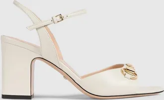Gucci Womens Horsebit Sandal, White, Leather