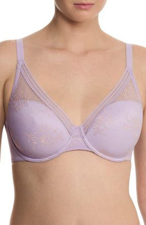 Natori Love Lace Back Smoothing Plunge T-Shirt Bra in Purple Pearl/Peach Whip at Nordstrom, Size 34Ddd