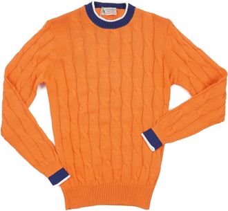 LUIGI BORRELLI NAPOLI Mens Cable Knit Cotton Sweater In Citrus Orange