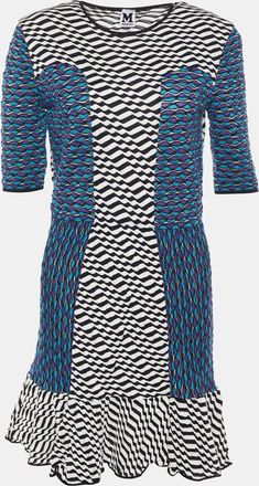 M Missoni Multicolor Patterned Knit Flounce Hem Mini Dress