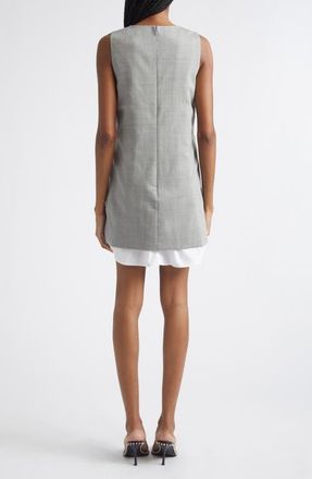 Alexander Wang Layered Wool & Cotton Shift Minidress in Light Heather Grey/White at Nordstrom, Size 12