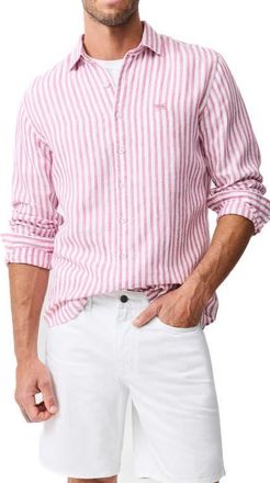 Rodd & Gunn Seadown Original Fit Stripe Linen Button-Up Shirt in Rosewater at Nordstrom, Size Xxx-Large