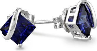 Mimi & Max 2.68 CT TGW Created Blue Sapphire Stud Earrings in Sterling Silver