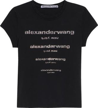 Alexander Wang Hotfix Crystals Fitted T-Shirt in Washed Black at Nordstrom, Size X-Small