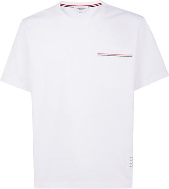 Thom Browne Oversized Short Sleeve Tee With Embroidered Rwb Pocket Tri