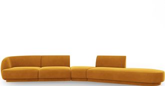 BLOOMINGLOFT 7-Sitzer Design Sofa Miley mit abgerundeter Form und Ottomane rechts - Samtbezug