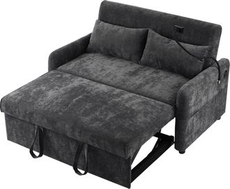 STILVORA Sof&aacute; Convertible 2 Plazas En Chenilla Con Respaldo Ajustable, Usb, Soporte Para Tel&eacute;fono Y 2 Cojines, Gris