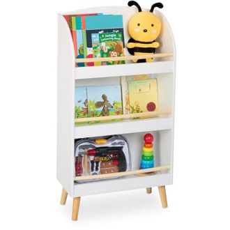 Relaxdays Relaxdays Childrens Bookshelf, HWD: 95.5 x 50 x 24 cm, 3 Open Storage Shelves for Books, Kids Bookcase, White/Brown