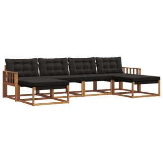 vidaXL Conjunto De Sof&aacute;s De Exterior Con Coj&iacute;n 6 Pcs Natural Y Negro Vidaxl