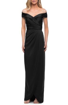 La Femme Long Jersey Dress with Ruching and Cap Sleeves in Black at Nordstrom, Size 10