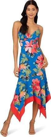 Adrianna Papell Handkerchief Floral Midi Dress Womens Dress Blue : 16, Elastane/Polyester