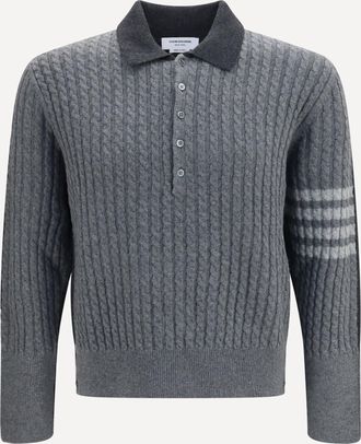 Thom Browne 4-Bar cable-knit long-sleeve Polo Sweater Male 2