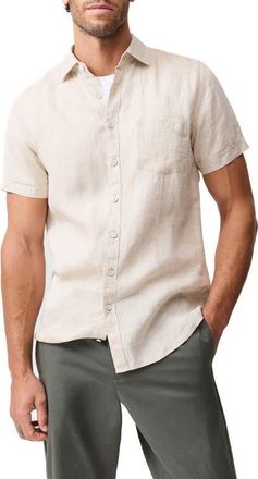 Rodd & Gunn Palm Beach Sports Fit Short Sleeve Linen Button-Up Shirt in Oatmeal at Nordstrom, Size Xxx-Large