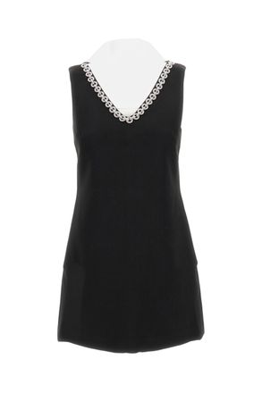 Self Portrait Rhinestone-Embellished Black Midi Dress With V-Neckline
