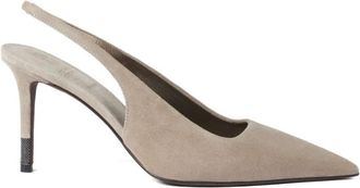 Brunello Cucinelli Beige Suede Slingback Pumps