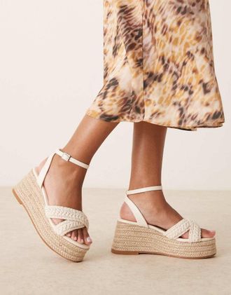 Glamorous espadrilles platform heeled sandals in beige crochet-Neutral