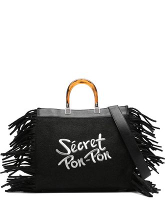 Secret Pon Pon fringed top-handles shoulder bag - Black