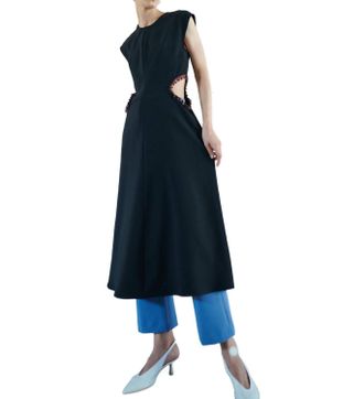 NOMIA Jeweled Cutout Midi Dress In Black/garnet