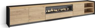 Skraut Home Skraut Home - Mueble Tv, Televisi&oacute;n, Muebles De Sal&oacute;n, Almacenaje, 310x37x50cm, Para Tv Hasta 80, Chimenea El&eacute;ctrica, Led, Estilo Moderno, Roble Y Neg