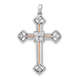 Diamond2Deal 14K Two-Tone Gold Lab Grown Diamond Cross Pendant (0.4ct, VS, G-H)