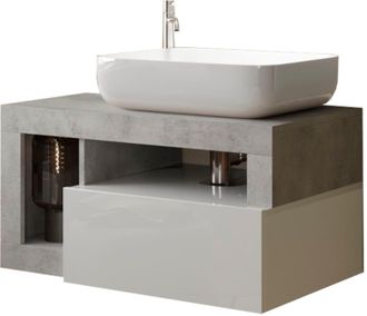 WELLTIME Waschtisch »Hamburg« 1 Schubkasten, Breite 79 cm, Soft-Close, inkl. Keramik-Aufsatzbecken