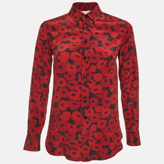 Saint Laurent Saint Laurent Red Floral Print Silk Long Sleeve Shirt S