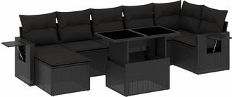 vidaXL Vidaxl - Set De Sof&aacute;s De Jard&iacute;n 8 Piezas Y Cojines Rat&aacute;n Sint&eacute;tico Negro