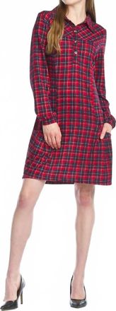 Papillon Plaid Henley Sweater Dress In Red