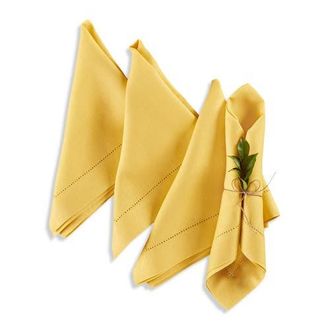 Solino Home Linen Dinner Napkins Set of 4, 20 x 20 Inch for Dining Table, Holiday and Everyday Table Decor - Medium Weight Hemstitch in Marigold