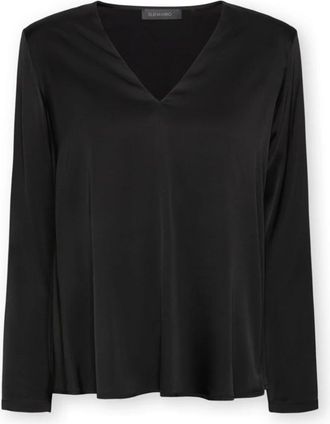 Elena Miro Stretch viscose satijnen blouse - Dames - Blouses - Zwart - 2XL - Satijn - Overhemden