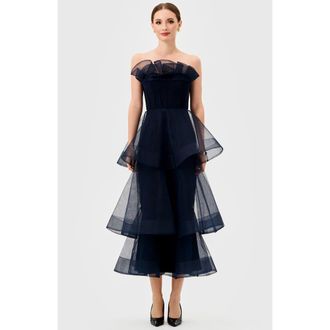 Bariano Mae Tiered Ruffle Midi in Navy at Nordstrom, Size 10