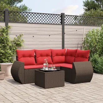 vidaXL Vidaxl Set Divani Da Giardino 5 Pz Con Cuscini Marrone In