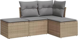 vidaXL Juego De Sof&aacute;s Jard&iacute;n Con Cojines 4 Pzas Rat&aacute;n Sint&eacute;tico Beige Vidaxl