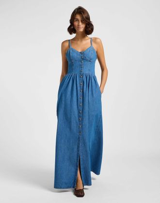Lee Jeanskleid LEE Lee Jeanskleid Corset Maxi Dress, Damen, Gr. XS, N-Gr, blau, Obermaterial: 100% Baumwolle CO., Kleider Jeanskleid