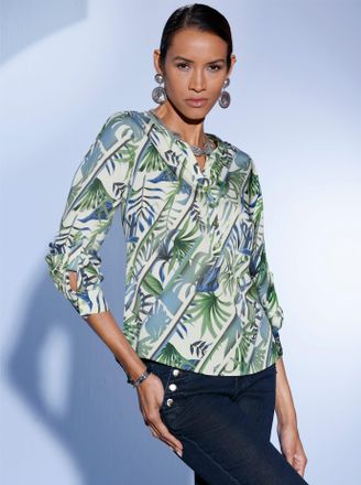 Cr&eacute;ation L Langarmbluse CREATION L, Damen, Gr. 36, champagner, apfel, bedruckt, 100% Lyocell, gemustert, V-Ausschnitt, Blusen Langarmbluse