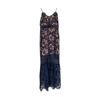 Self Portrait Blue/Nude Floral Lace Midi Dress Size S