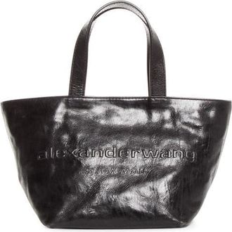 Alexander Wang Small Punch Logo Crinkled Leather Tote in Black at Nordstrom