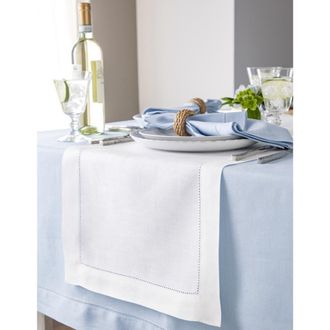 Solino Home Linen Table Runner for Dining Table, Holiday and Everyday Table Decor - Classic Hemstitch in White at Nordstrom, Size X-Large
