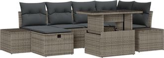 vidaXL Vidaxl - Garden Sofa Set Height-Adjustable 7 pcs Grey Poly Rattan