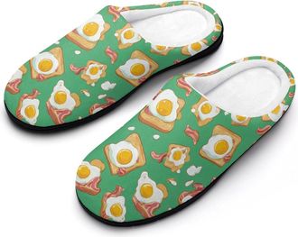 Generic Sandwiches with Bacon Egg Mens House Slippers Memory Foam Washable Cotton Slip on Home Shoes
