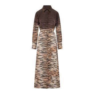 Pinko Shirt Dresses, female, Brown, Size: S Long Shirt Dress with Animal Print