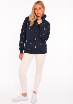 Zwillingsherz Hoodie ZWILLINGSHERZ Anker, Damen, Gr. L/XL, blau (marine), Sweatware, Obermaterial: 50% Baumwolle, 50% Polyester, regular fit normal, V-Ausschnitt, a