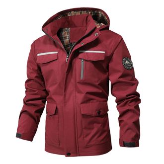 Generic 2025 Mens Jacket Mens Autumn and Winter Fashion Casual Layer Windproof Breathable Slim Fitting Hooded Jacket Hydrophobic (Red, L)