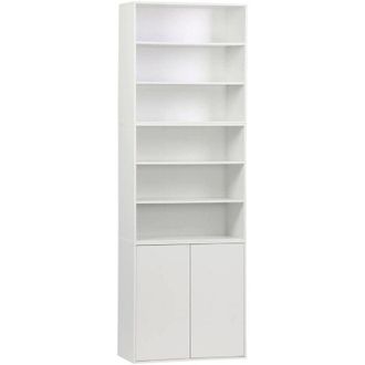 Sweeek Sweeek - Shelf, modular bookcase with white wood decor, 3 elements, 2 doors, 5 shelves, w 70 x d 35 x h 210cm - Kompo