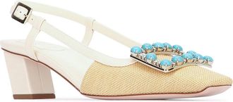 Roger Vivier Womens Bv Pietre Sandal Beige Leather Woven Straw