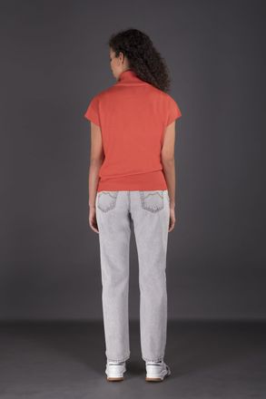 Moorer Womens Orange Short Sleeve Sweater