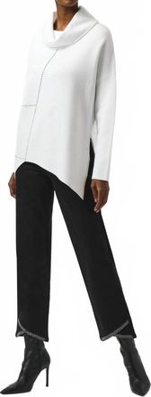 Joseph Ribkoff Cowl Neck Embellished Asymmetric Sweater Top In Vanilla